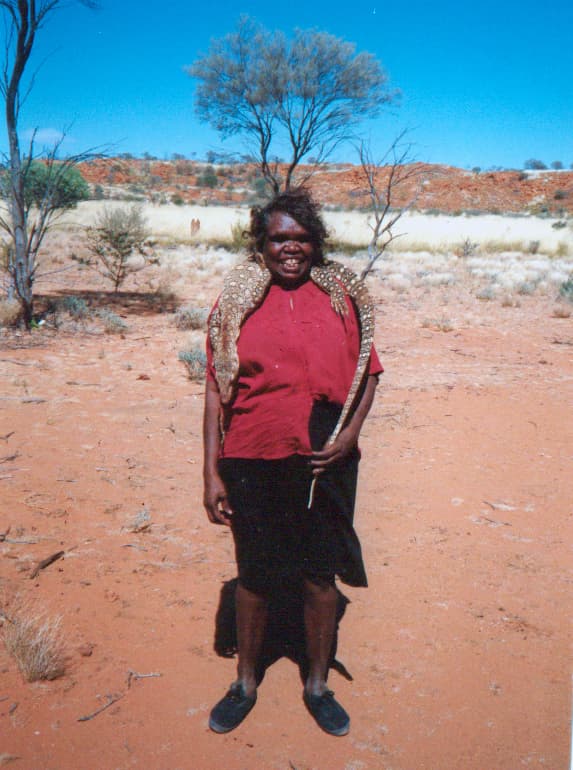 Dorothy Napangardi with perentie