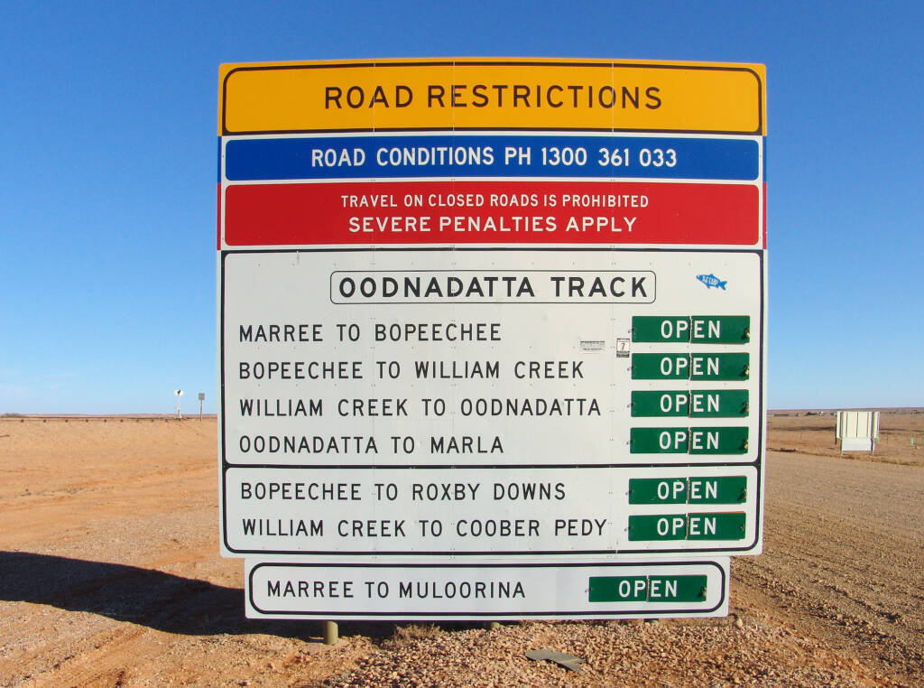 Oodnadatta Track Road Restrictions sign (from Marree)
