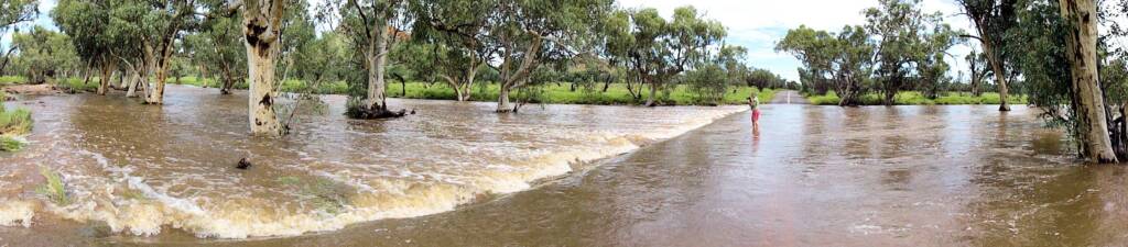 Roe Creek flowing over Darken Road, Simpsons Gap, 19 Mar 2011