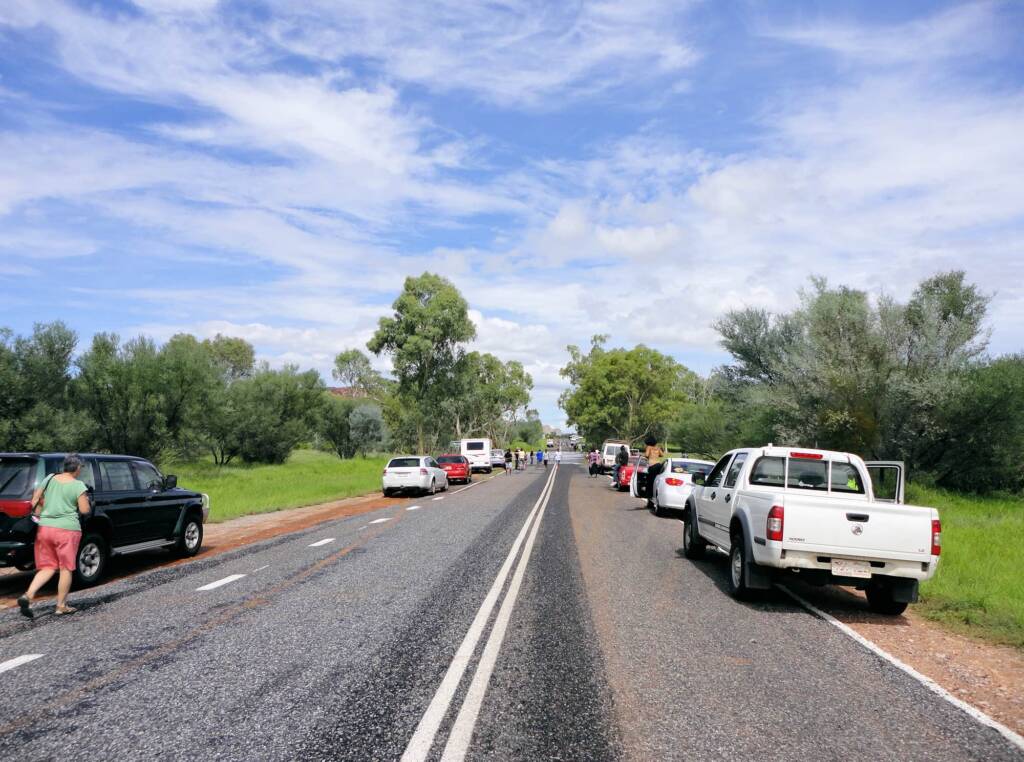 Water over Larapinta Drive, Alice Springs, 19 Mar 2011