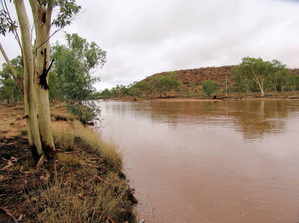Todd River, with Stott Terrace Bridge and Meyer’s Hill in the Olive Pink Botanic Garden, 8 Jan 2010