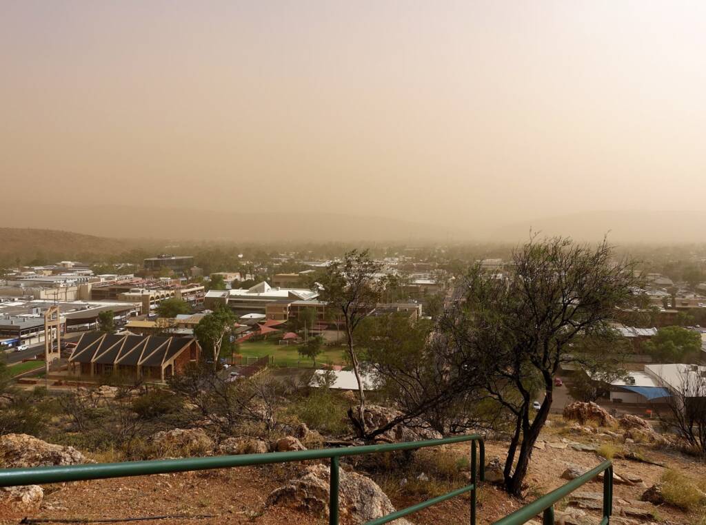 Dust storm over Alice Springs (from Anzac Hill looking south to Heavitree Gap), 1 Dec 2020