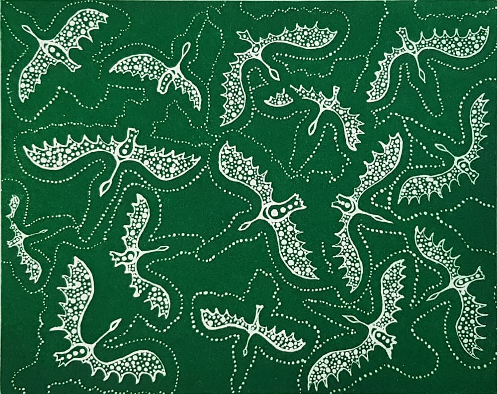 Brolgas (etching) © Gracie Kumbi