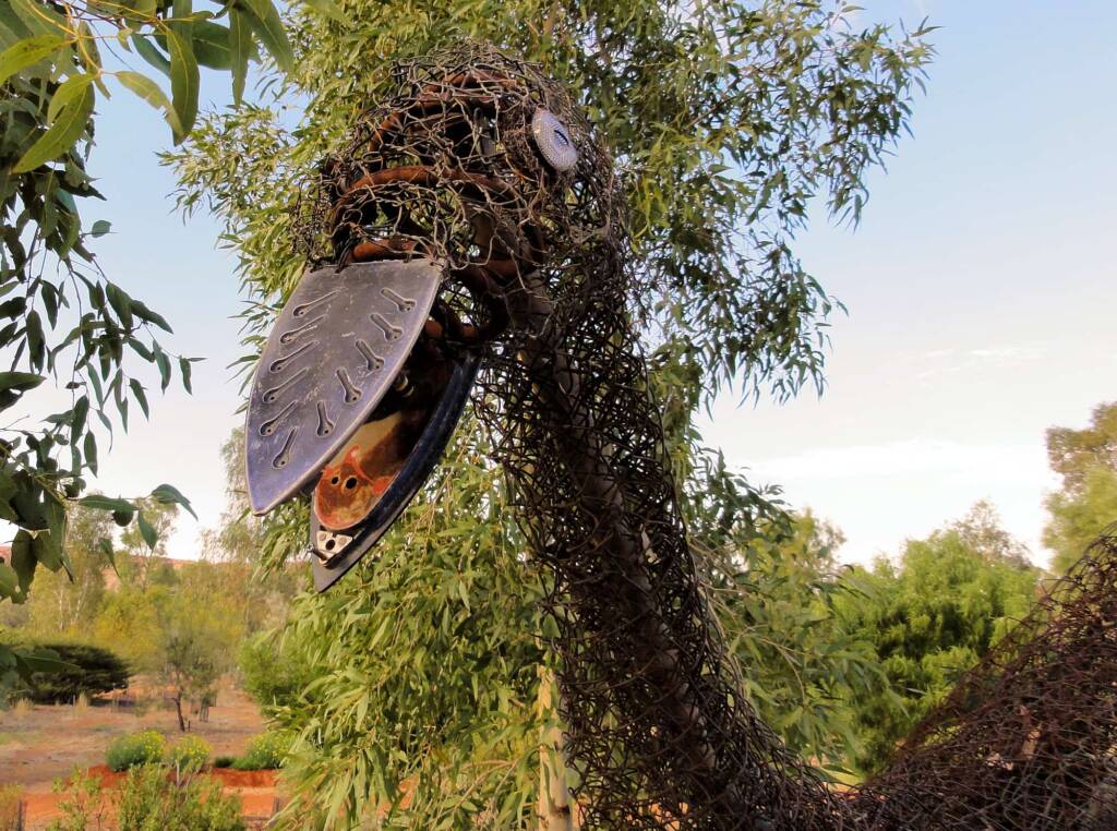 Emu by artist Al Bethune (Permanent display Olive Pink Botanic Garden, Alice Springs)