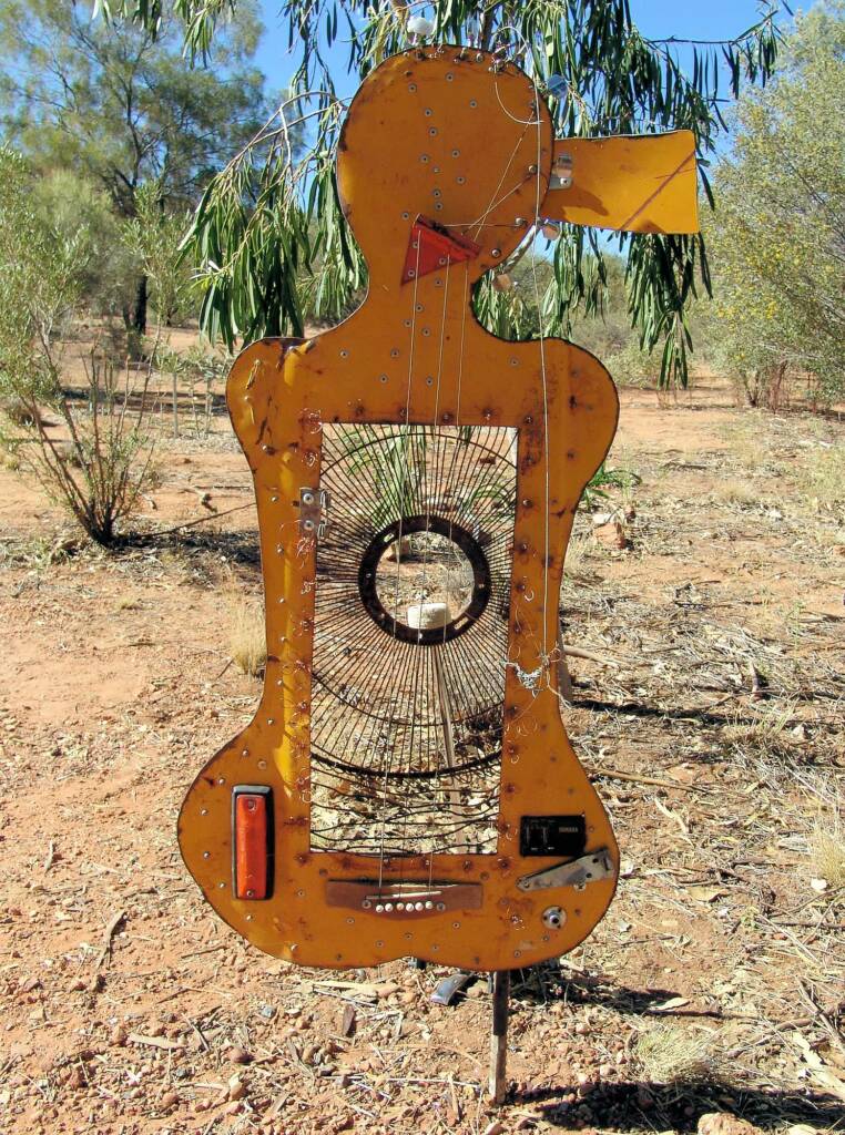 Sister (part of Songline Series), artist Al Bethune - (bonnet cut-out, guitar bits, story wires)
