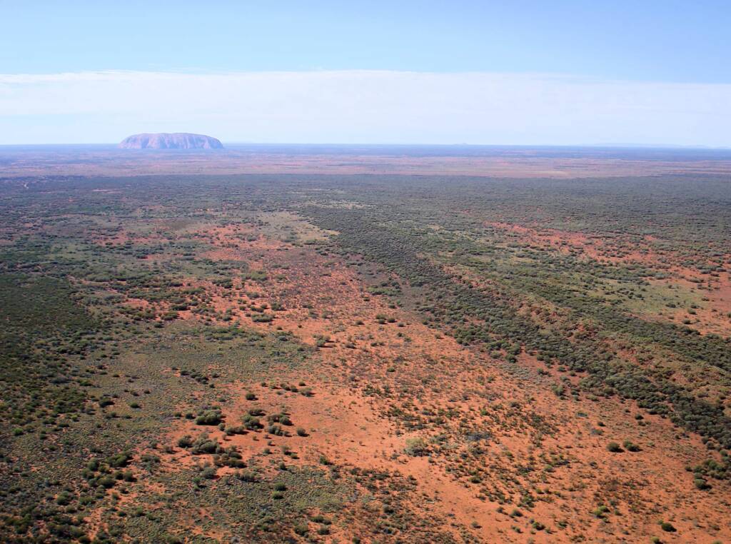 Uluru from the air and the amazing landscape