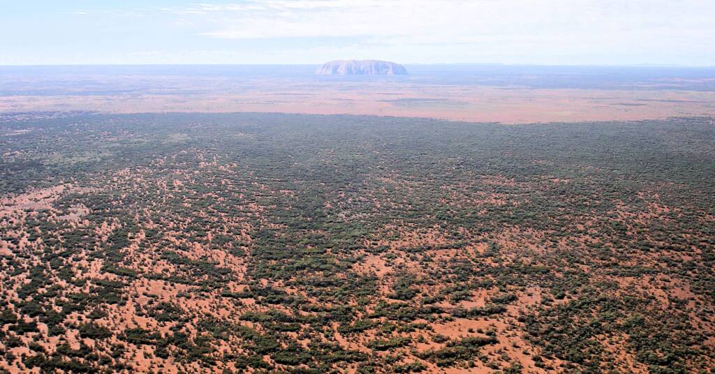 Landscape around Uluru from the air