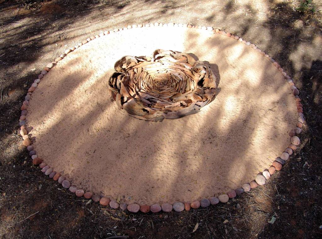 From the Centre - Artist Alison Hittman - (bark, twigs, rocks, sand)