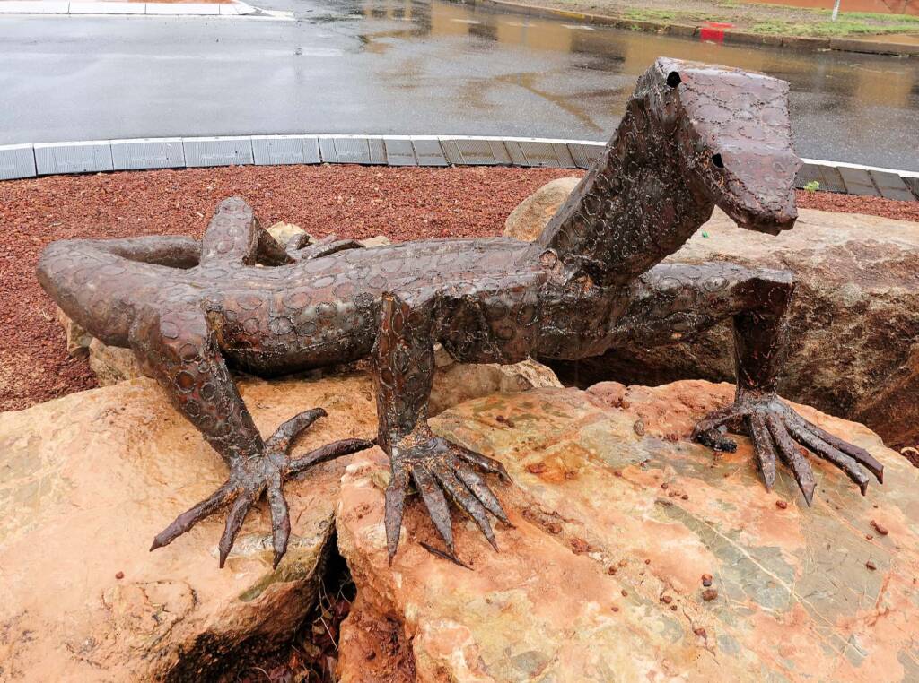 Perentie by Artist Dan Murphy, 26 March, 2015 (at the Undoolya Rd roundabout)