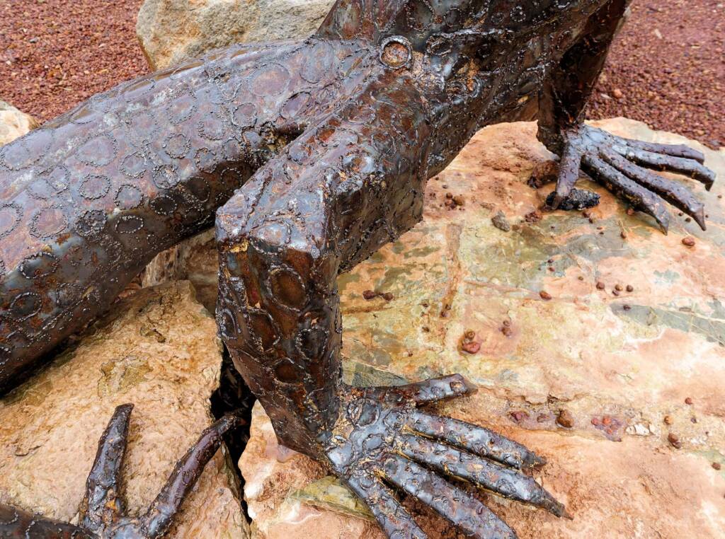 Closeup of the Perentie sculpture by Artist Dan Murphy, 26 March, 2015