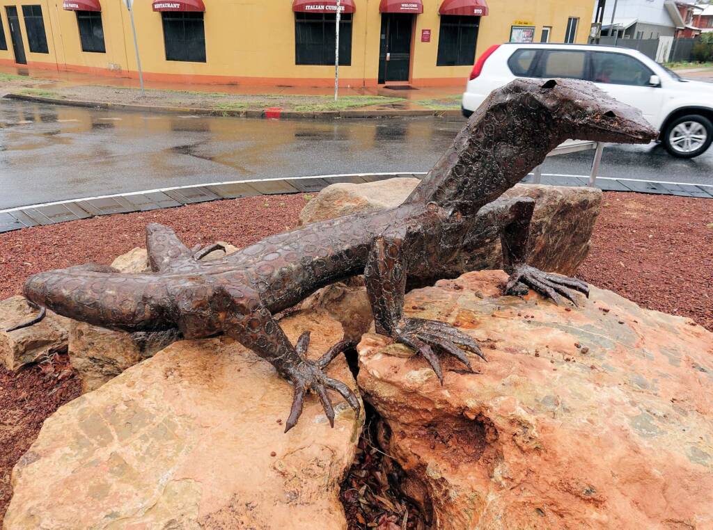 Perentie by Artist Dan Murphy, 26 March, 2015 (at the Undoolya Rd roundabout)