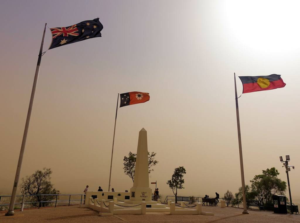 Dust storm over ANZAC Hill War Memorial, Alice Springs, NT