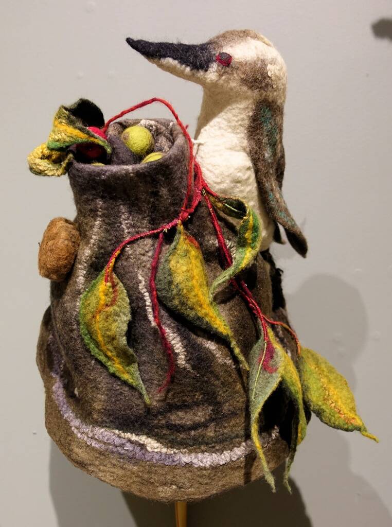 Kookaburra Up In The Old Gum Tree by artist Jacqueline Gibson, Alice Springs Beanie Festival, 2018