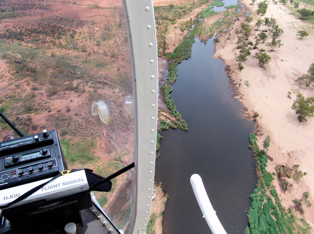 Aerial view over Finke River, West MacDonnell Ranges, NT - Helicopter tour