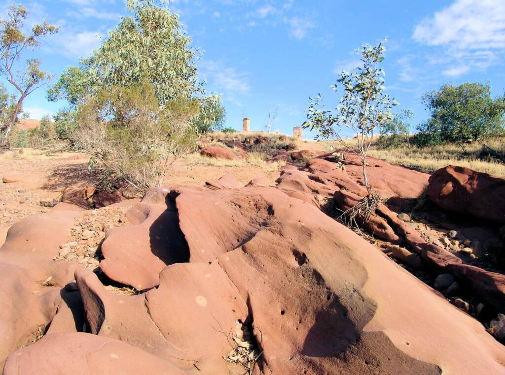 Looking up to Owen Springs Reserve Historic Remains