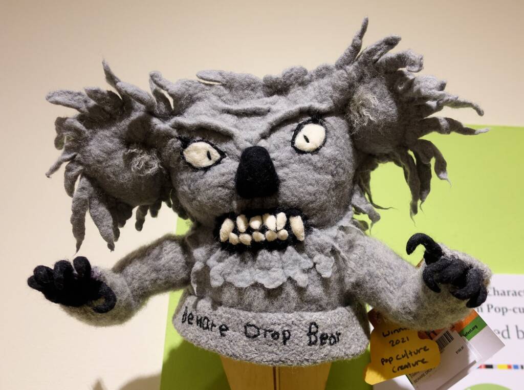 "Beware Drop Bear" by Marilyn Hunter, Alice Springs Beanie Festival 2021