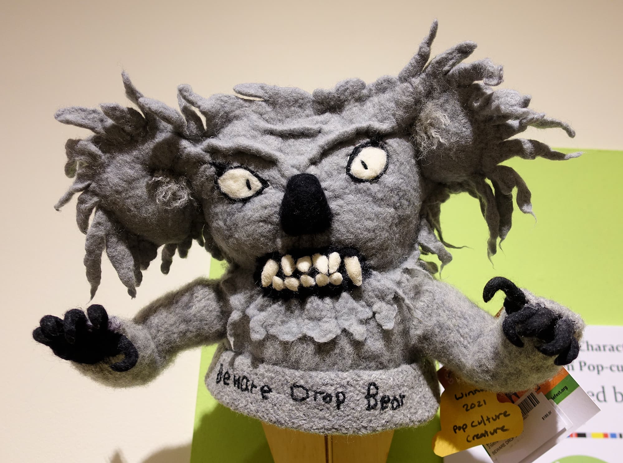 "Beware Drop Bear" by Marilyn Hunter, Alice Springs Beanie Festival 2021