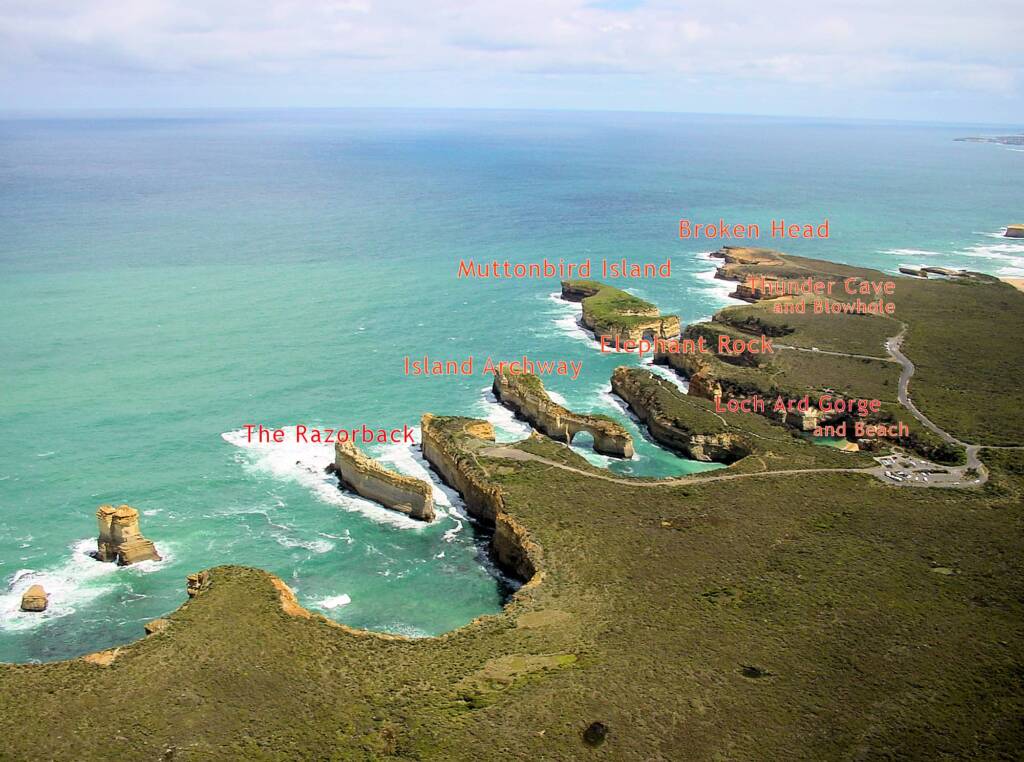 Aerial view of the Loch Ard Gorge area - Great Ocean Road, VIC