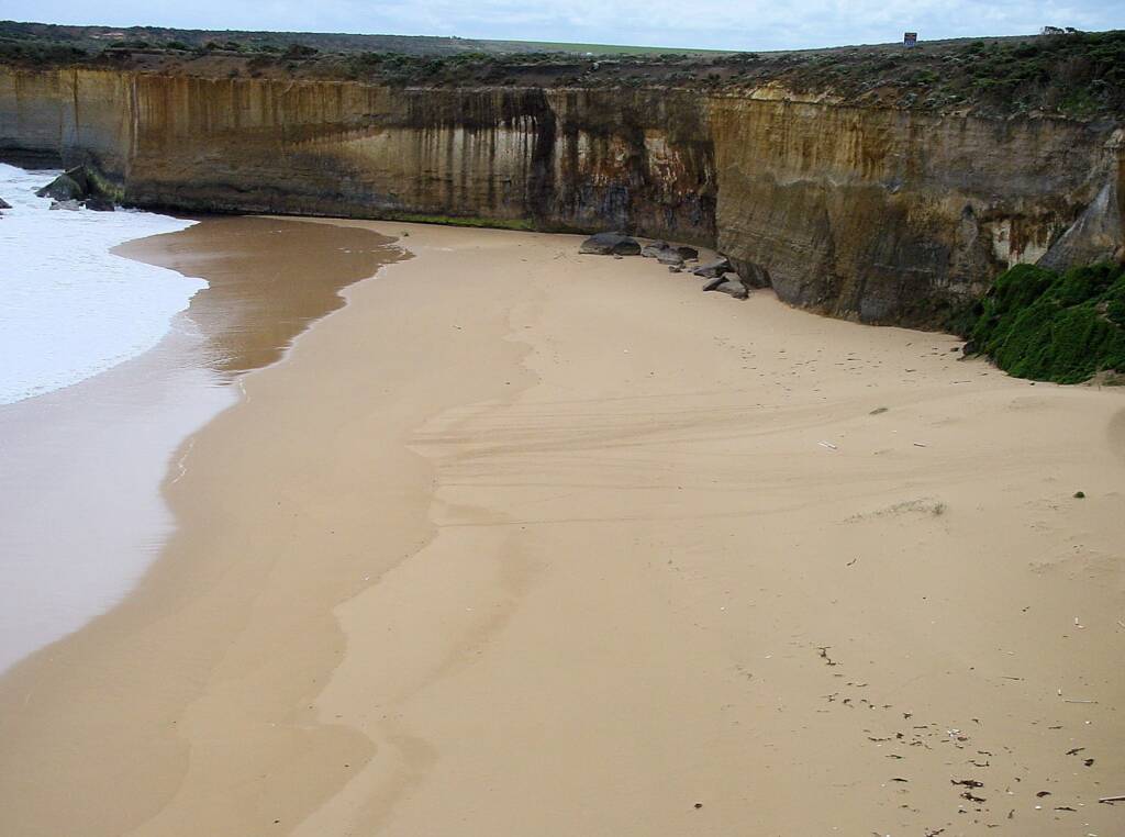 Little Penguin tracks across protected beach at London Bridge, Great Ocean Road, VIC