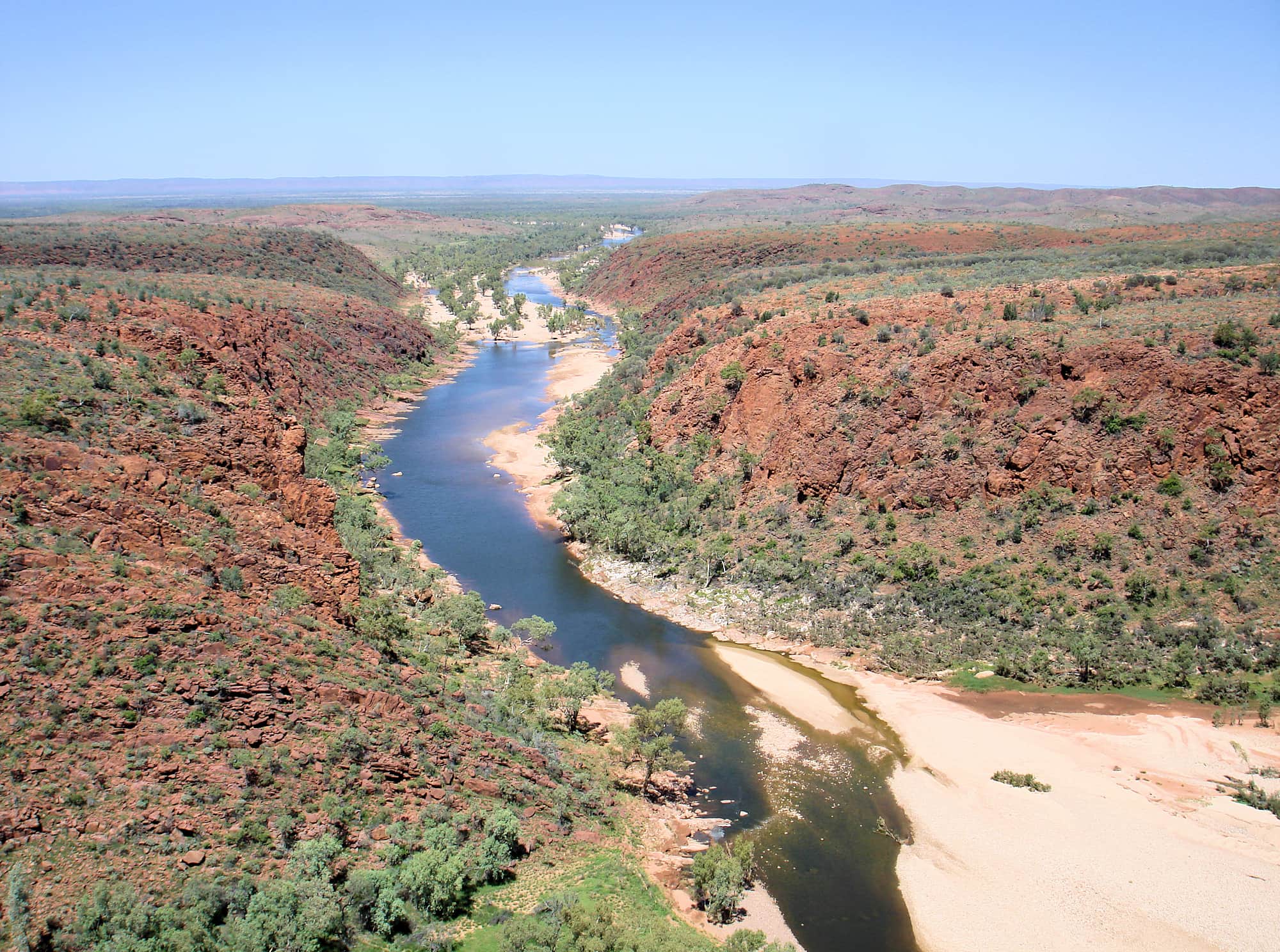 View from helicopter across Finke River near Glen Helen Gorge