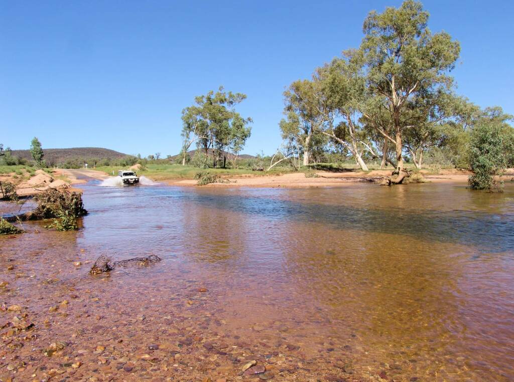 Crossing Hugh River at Namatjira Drive, West MacDonnell Ranges