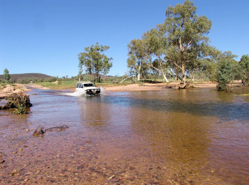 Crossing Hugh River at Namatjira Drive, West MacDonnell Ranges