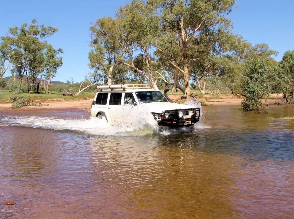 Crossing Hugh River at Namatjira Drive, West MacDonnell Ranges