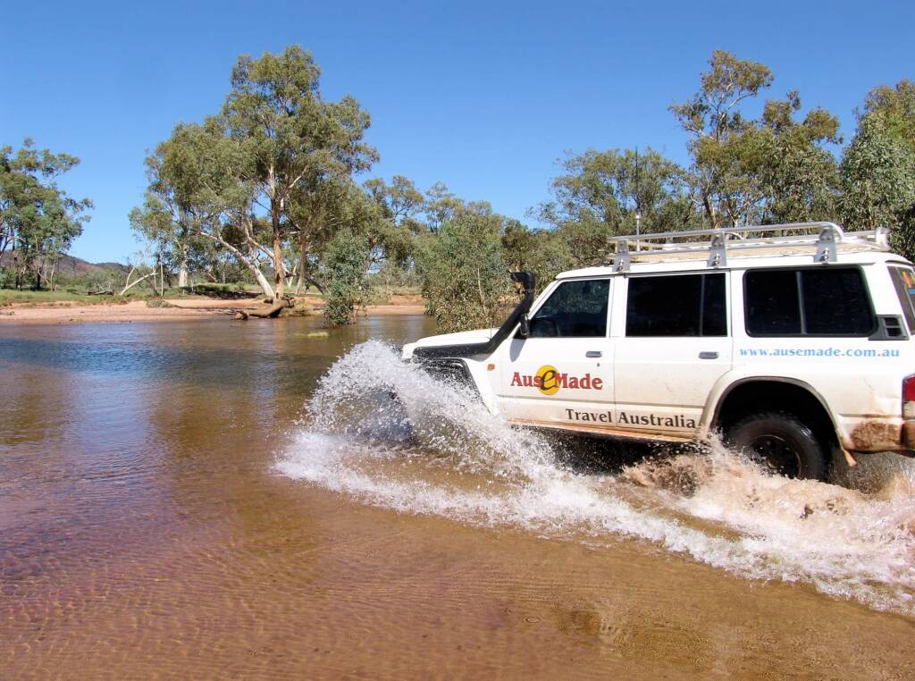 Crossing Hugh River at Namatjira Drive, West MacDonnell Ranges