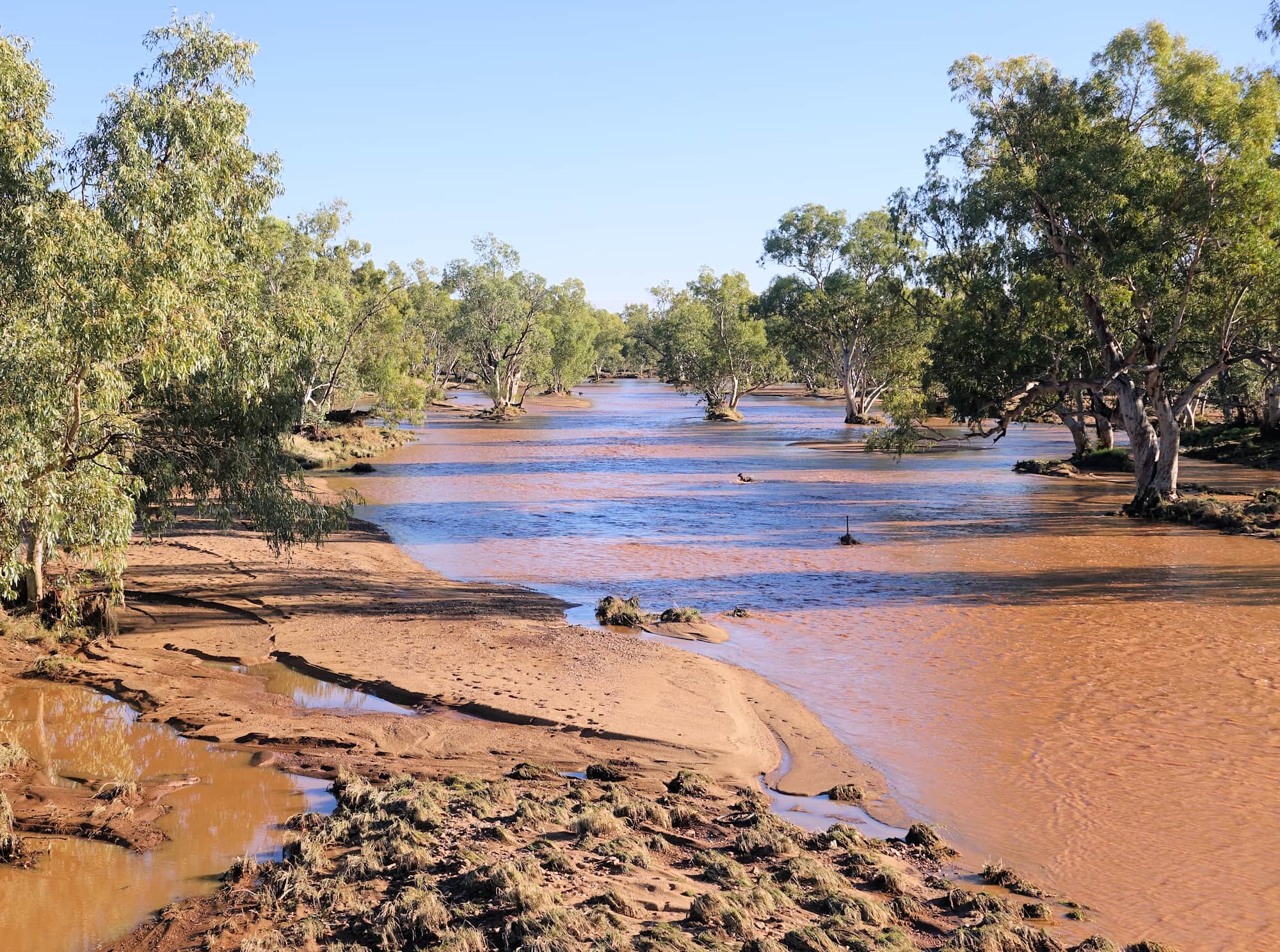 Looking north up the Todd River from Stott Terrace Bridge, Alice Springs, NT