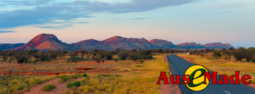 Ausemade Facebook (Timeline) - Early morning heading west out of Alice Springs along Larapinta Drive, following the West MacDonnell Range