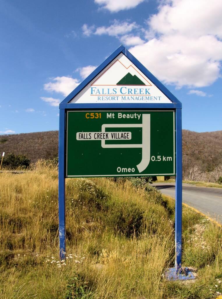 Falls Creek Resort signage to Falls Creek Village