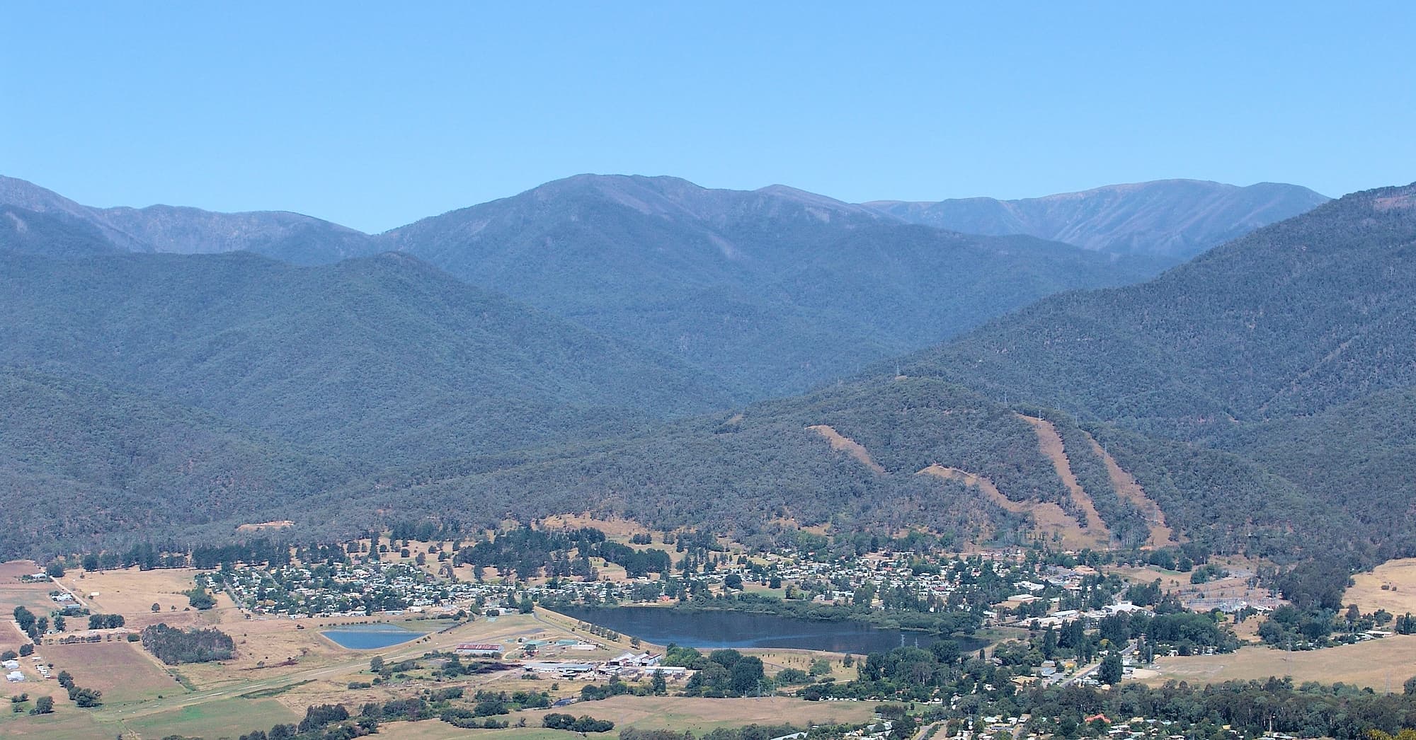 Mount Beauty (in front of Mt Arthur at the back) and Mount Beauty township