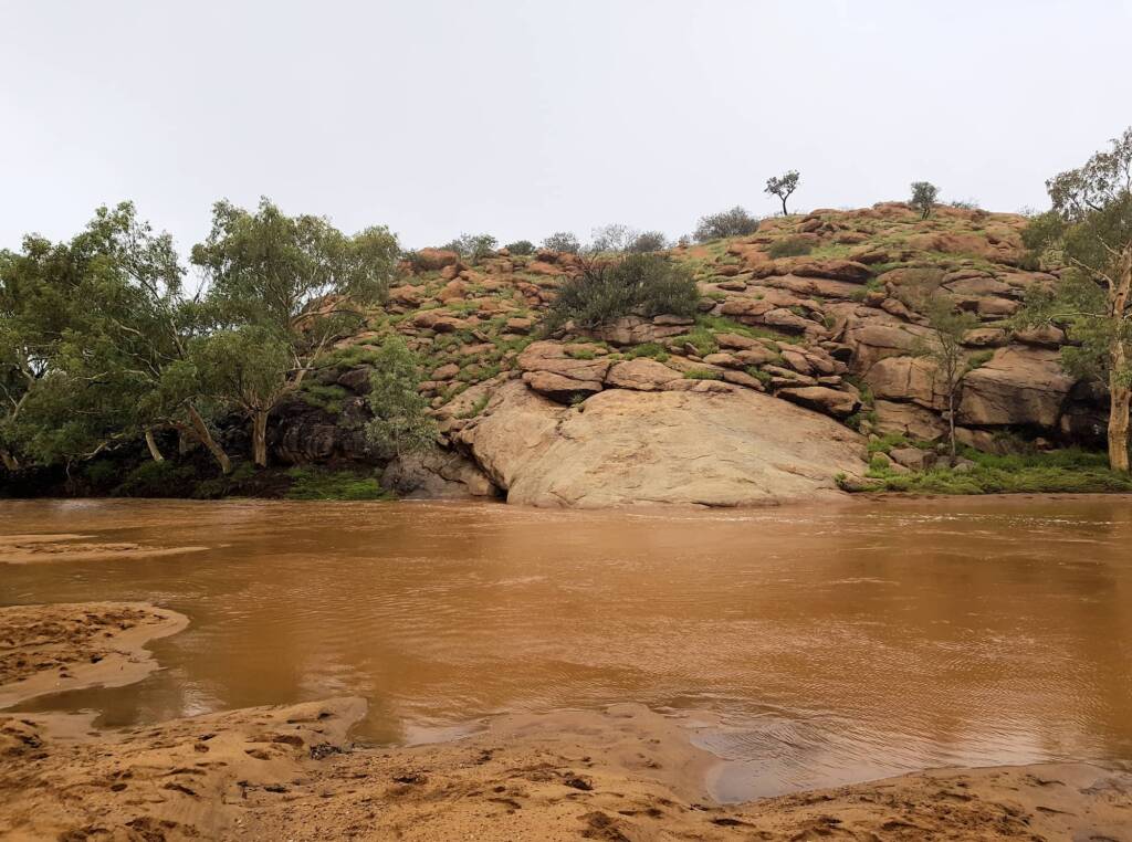 Todd River flowing pass Alice Springs at the Alice Springs Telegraph Station