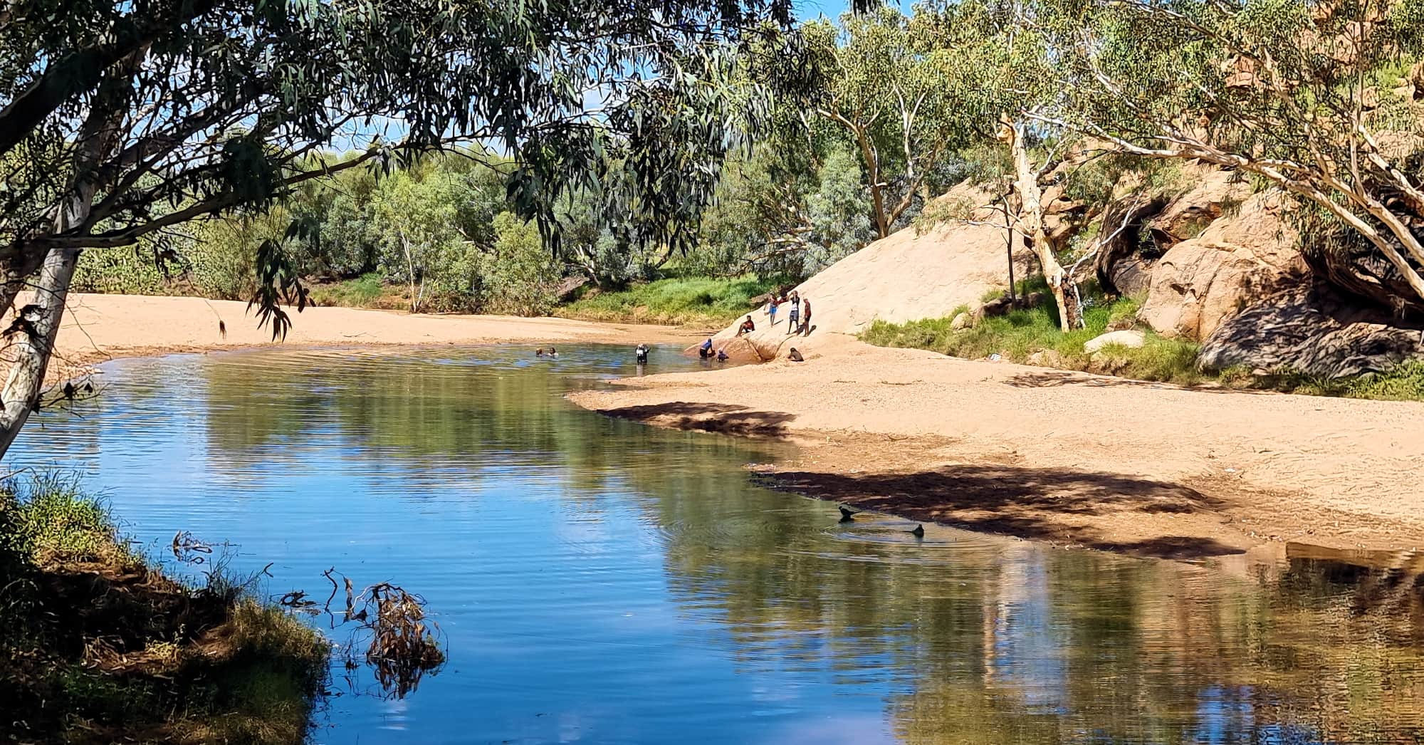 Locals enjoying 'Alice Spring' at the Alice Springs Telegraph Station, NT