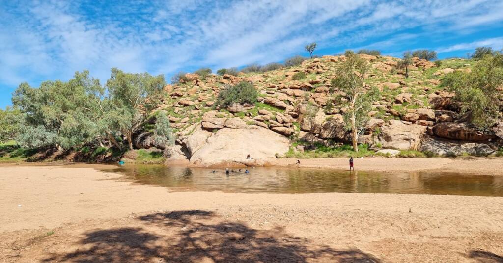 Enjoying 'Alice Spring' at the Alice Springs Telegraph Station, NT
