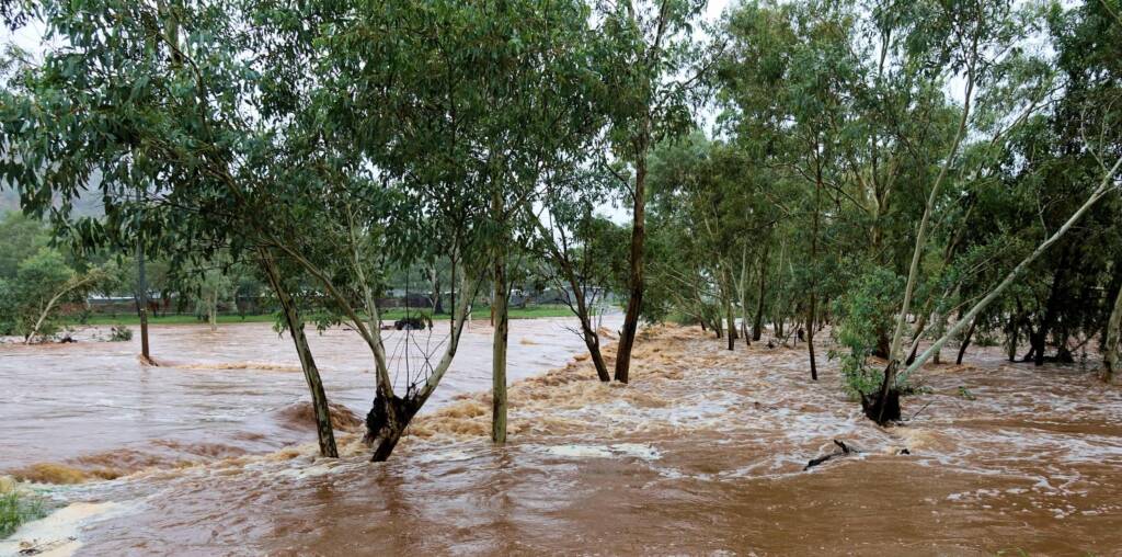Todd River raging across Palm Circuit, Alice Springs, NT
