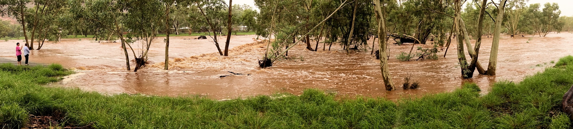 Todd River raging across Palm Circuit (south of the The Gap), Alice Springs, NT