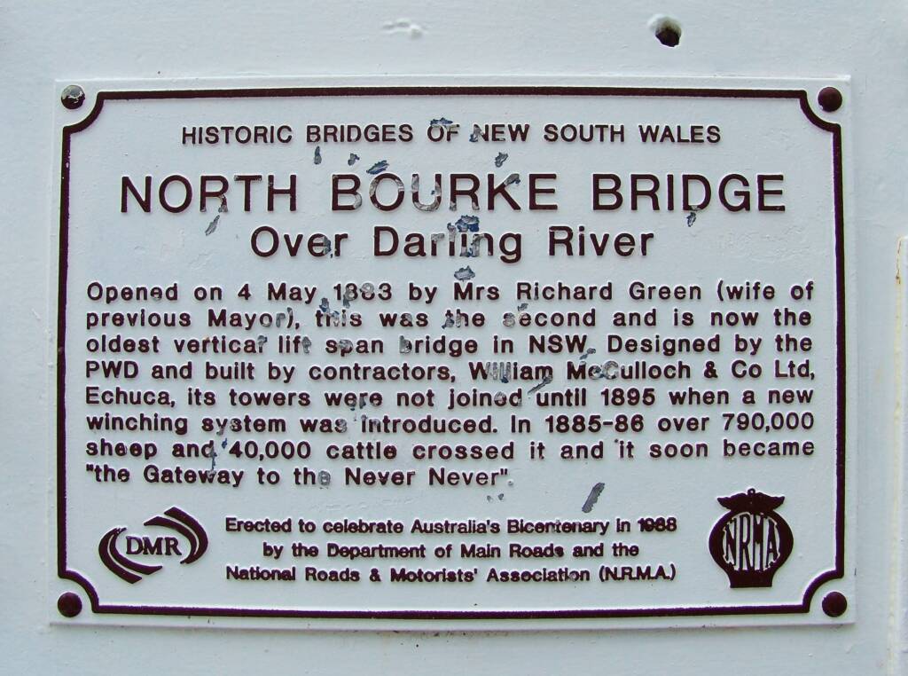 North Bourke Bridge Over Darling River, Historic Plaque