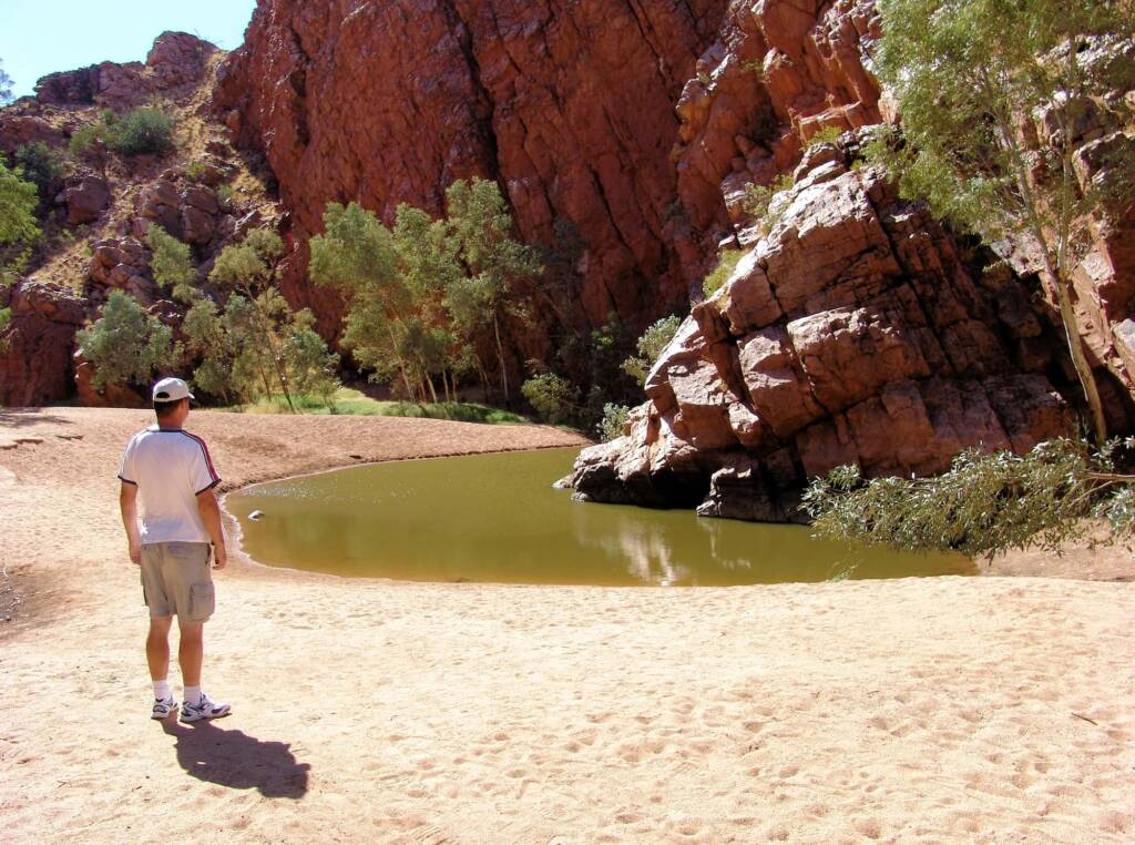 Tourist at Emily Gap (Emily and Jessie Gaps Nature Park), East MacDonnell Ranges