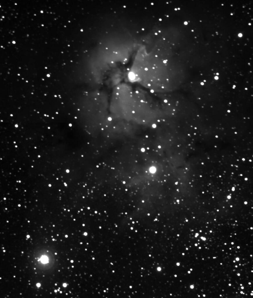 Messier 20 Mosaic (black and white) - "Baker Observatory" - Photographer © Darren Chase, Woomera