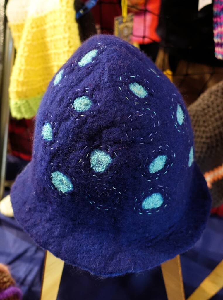 Blue Circles by Marcia King - Alice Springs Beanie Festival 2022