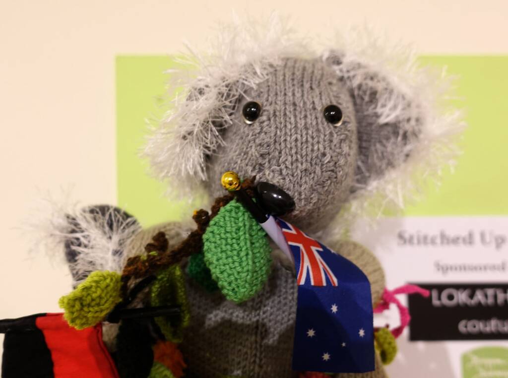 “Koala” & Baby by Beryl Hayes, Stitched Up category - 2022 Alice Springs Beanie Festival