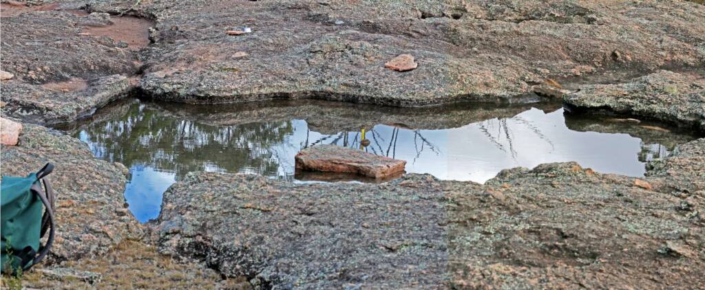 Yellow measurement marker in gnamma, Granite Belt QLD © Marc Newman