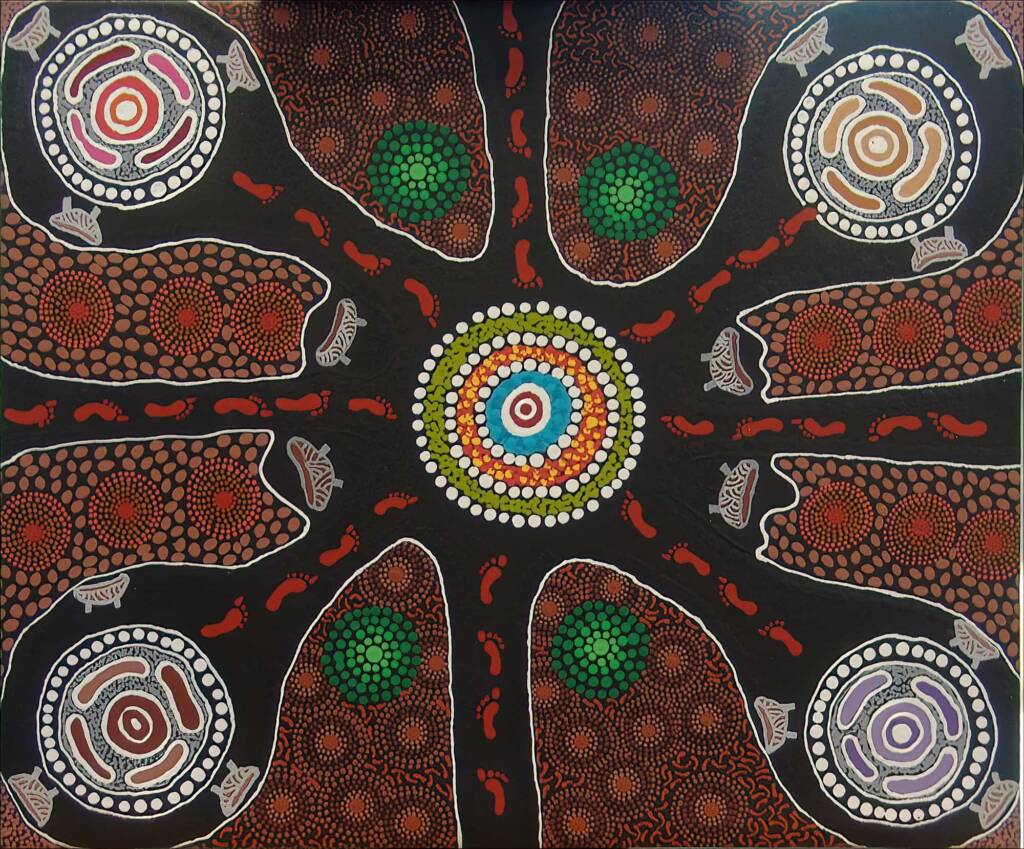 The Gathering Garden, by Arrernte / Walpiri artists and sisters, Marie Elena Ellis and Roseanne Ellis