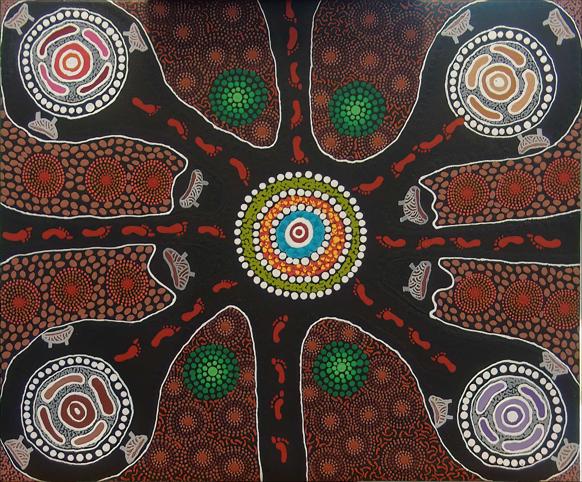 The Gathering Garden, by Arrernte / Walpiri artists and sisters, Marie Elena Ellis and Roseanne Ellis