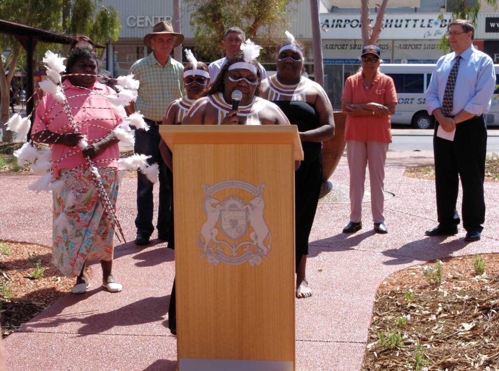 Words and her own poem from artist Marie Ellis at the official opening of the Gathering Garden, Alice Springs NT