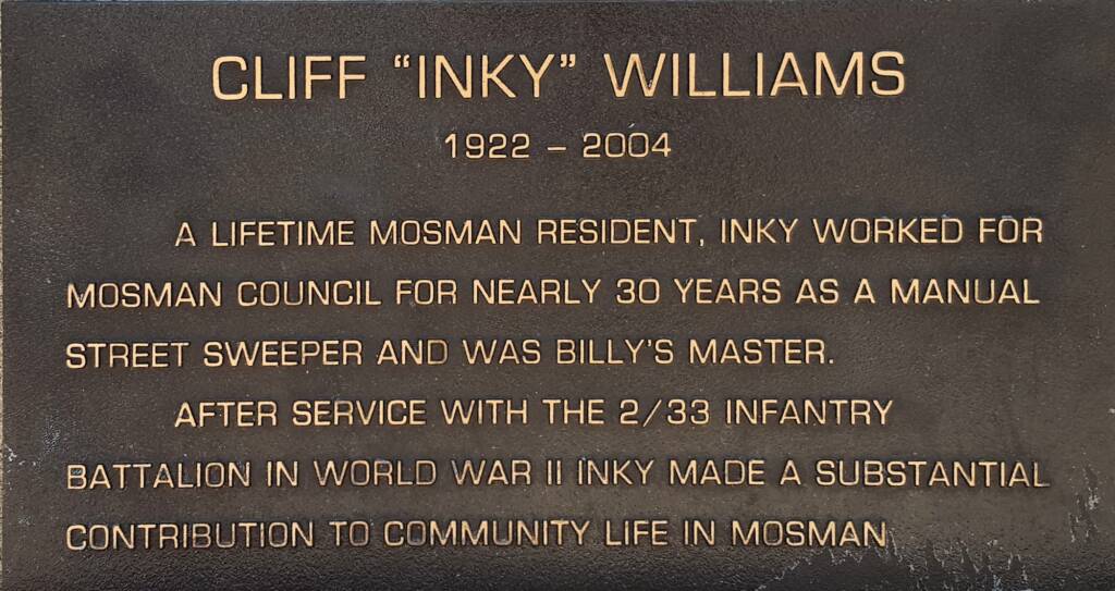 Billy, 1959-1978 - Cliff "Inky" Williams memorial plaque, Balmoral Beach, Mosman NSW