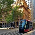 Light rail through Sydney CBD, passing Martin Place, Sydney NSW