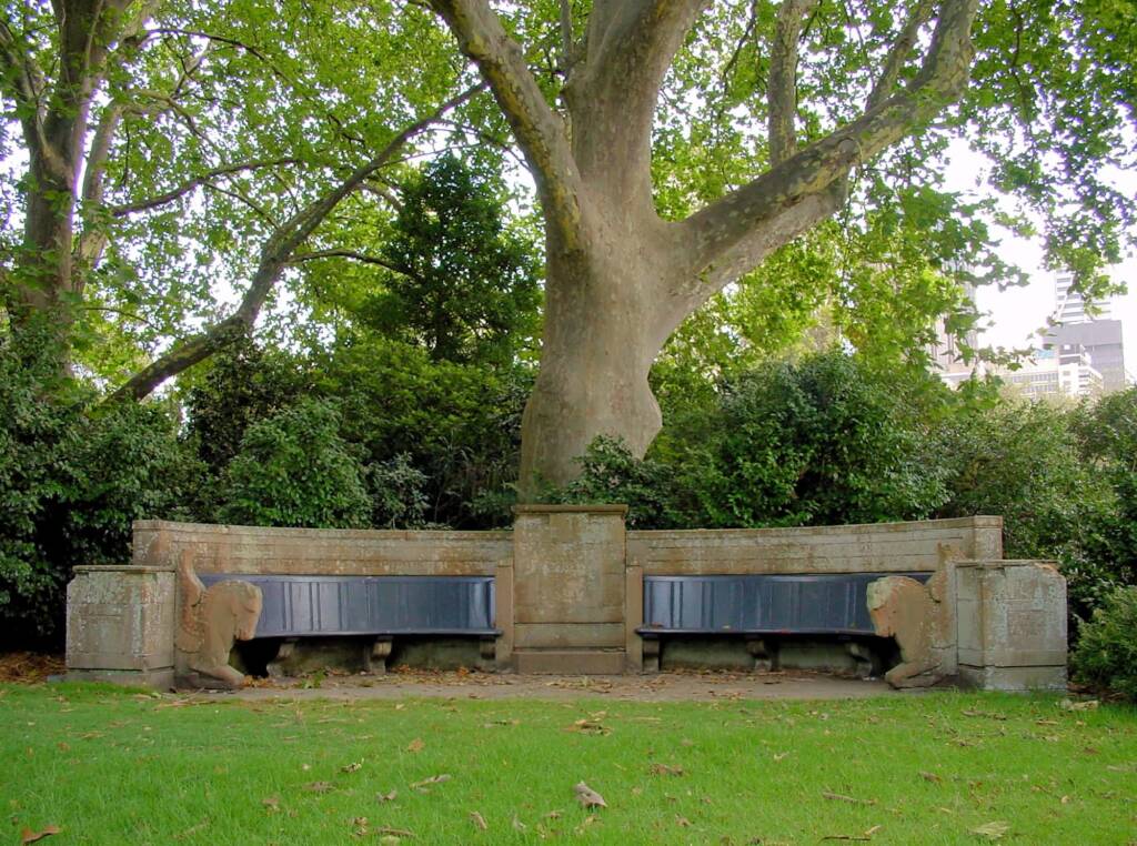 Memorial to Henry Kendall was provided under the bequest of Mrs A M Hamilton-Grey (1940), Royal Botanic Garden Sydney NSW