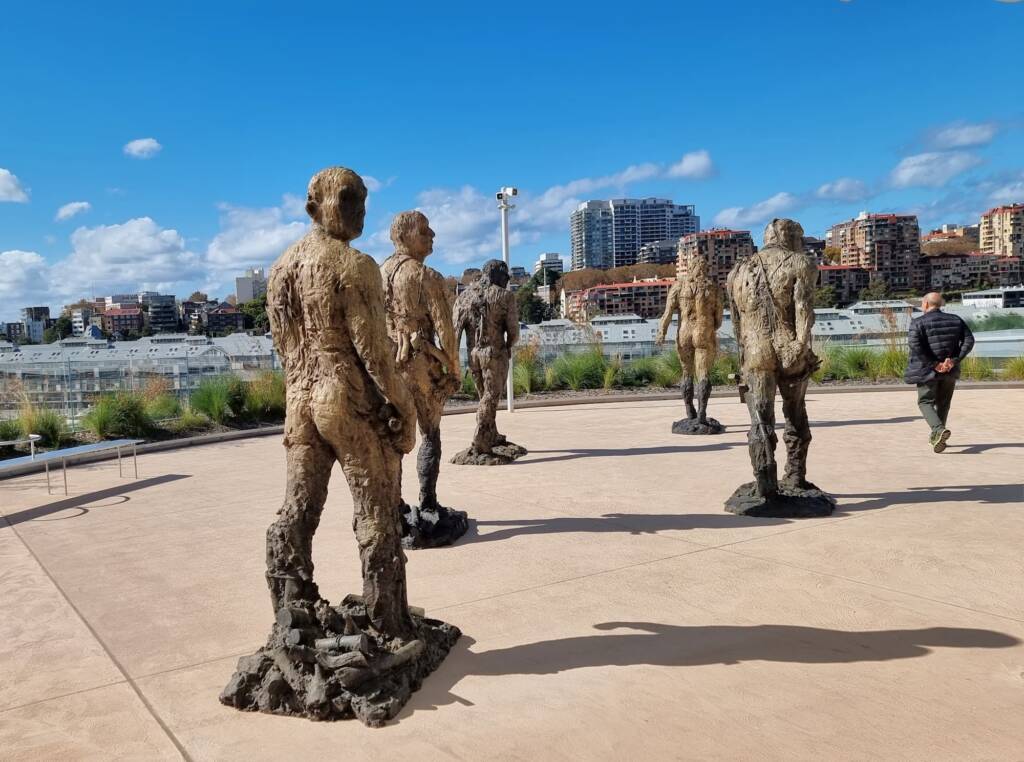 Walking men 2018-22, bronze (on loan from the Nock Art Foundation), artist Laurence Edwards (England b1967)